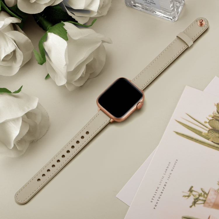 14mm Couple Style Leather Watch Band For Apple Watch Series 9&8&7 41mm / SE 3&SE 2&6&SE&5&4 40mm / 3&2&1 38mm(Creamy-white) by bashfashion