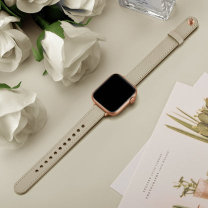 14mm Couple Style Leather Watch Band For Apple Watch Series 9&8&7 41mm / SE 3&SE 2&6&SE&5&4 40mm / 3&2&1 38mm(Creamy-white) by bashfashion