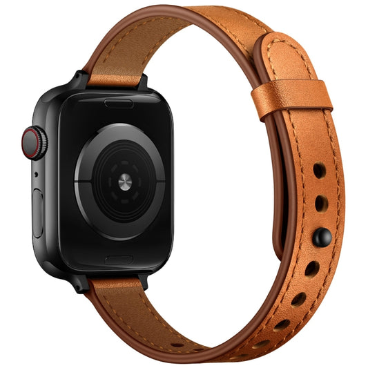 14mm Couple Style Leather Watch Band For Apple Watch Ultra 49mm&Watch Ultra 2 49mm / Series 9&8&7 45mm / SE 3&SE 2&6&SE&5&4 44mm / 3&2&1 42mm(Semi-oiled Black Buckle) by bashfashion
