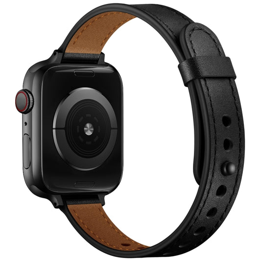 14mm Couple Style Leather Watch Band For Apple Watch Ultra 49mm&Watch Ultra 2 49mm / Series 9&8&7 45mm / SE 3&SE 2&6&SE&5&4 44mm / 3&2&1 42mm(Black Black Buckle) by bashfashion