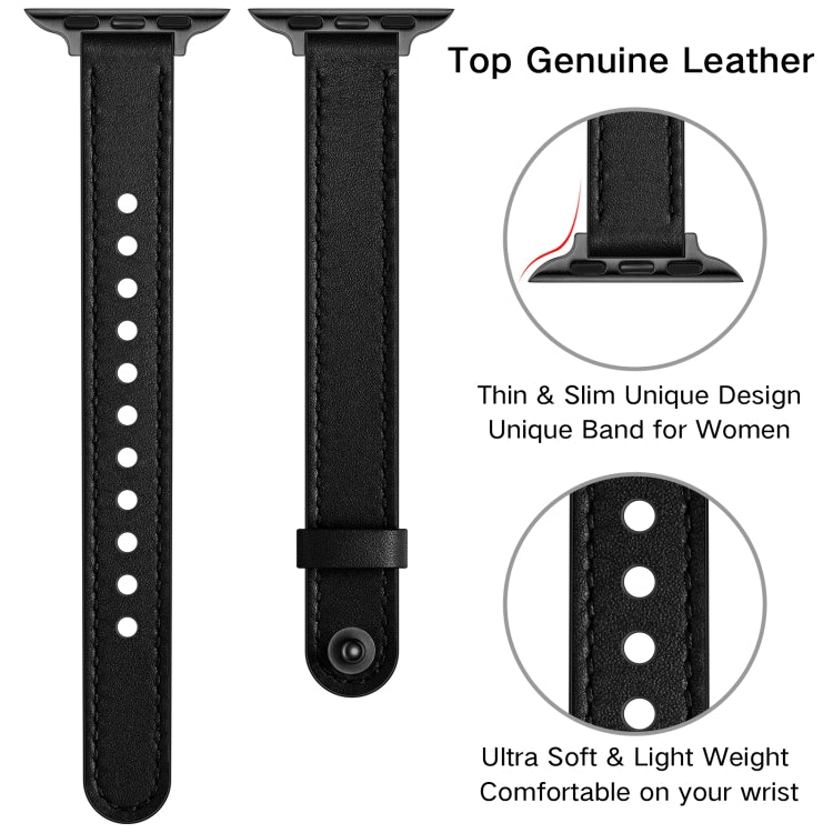 14mm Couple Style Leather Watch Band For Apple Watch Ultra 49mm&Watch Ultra 2 49mm / Series 9&8&7 45mm / SE 3&SE 2&6&SE&5&4 44mm / 3&2&1 42mm(Black Black Buckle) by bashfashion