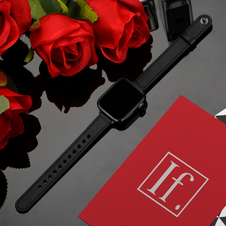 14mm Couple Style Leather Watch Band For Apple Watch Ultra 49mm&Watch Ultra 2 49mm / Series 9&8&7 45mm / SE 3&SE 2&6&SE&5&4 44mm / 3&2&1 42mm(Black Black Buckle) by bashfashion