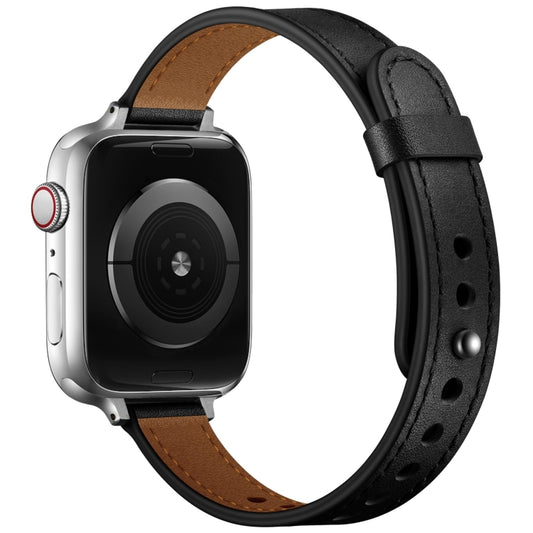 14mm Couple Style Leather Watch Band For Apple Watch Ultra 49mm&Watch Ultra 2 49mm / Series 9&8&7 45mm / SE 3&SE 2&6&SE&5&4 44mm / 3&2&1 42mm(Black Silver Buckle) by bashfashion