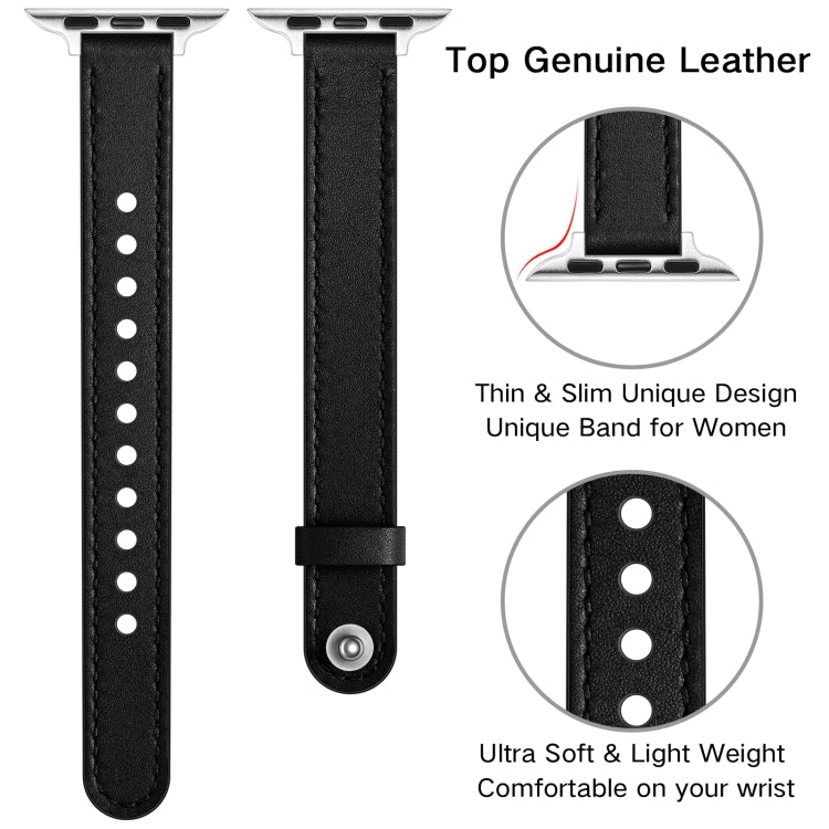 14mm Couple Style Leather Watch Band For Apple Watch Ultra 49mm&Watch Ultra 2 49mm / Series 9&8&7 45mm / SE 3&SE 2&6&SE&5&4 44mm / 3&2&1 42mm(Black Silver Buckle) by bashfashion