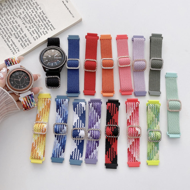 For Garmin Venu 2/Samsung Gear S3/Xiaomi Haylou RS3 22mm Universal Adjustable Braided Elastic Diamond Buckle Watch Band(Grass Green) by bashfashion