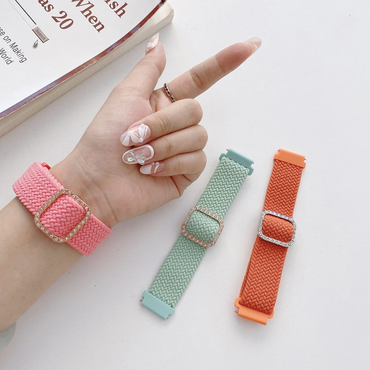 For Garmin Venu 2/Samsung Gear S3/Xiaomi Haylou RS3 22mm Universal Adjustable Braided Elastic Diamond Buckle Watch Band(Grass Green) by bashfashion