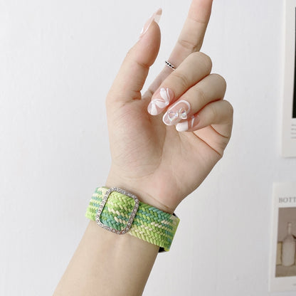 For Garmin Venu 2/Samsung Gear S3/Xiaomi Haylou RS3 22mm Universal Adjustable Braided Elastic Diamond Buckle Watch Band(Grass Green) by bashfashion