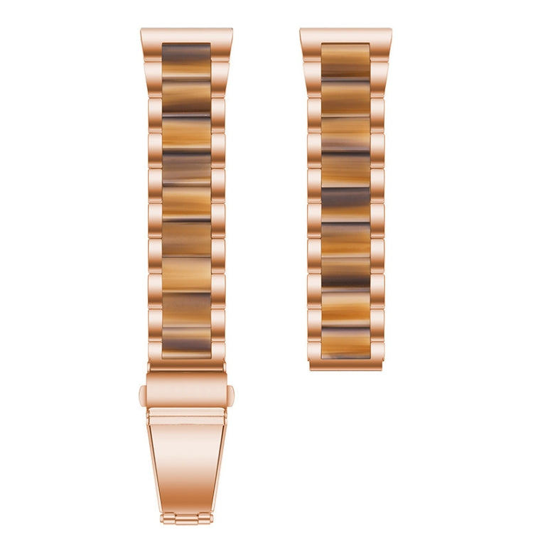 For Garmin Venu/Vivoactive 3 Music 20mm Universal Three-beads Stainless Steel + Resin Watch Band(Rose Gold+Honey) by bashfashion