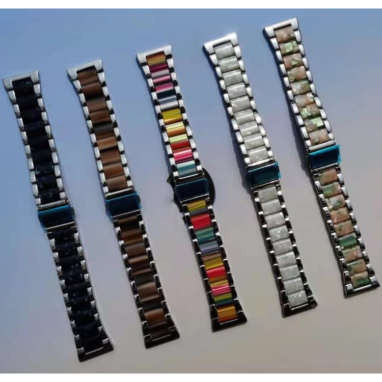 For Huawei Watch 3/3 Pro/Garmin Venu 2 22mm Universal Three-beads Stainless Steel + Resin Watch Band(Silver+Ink) by bashfashion