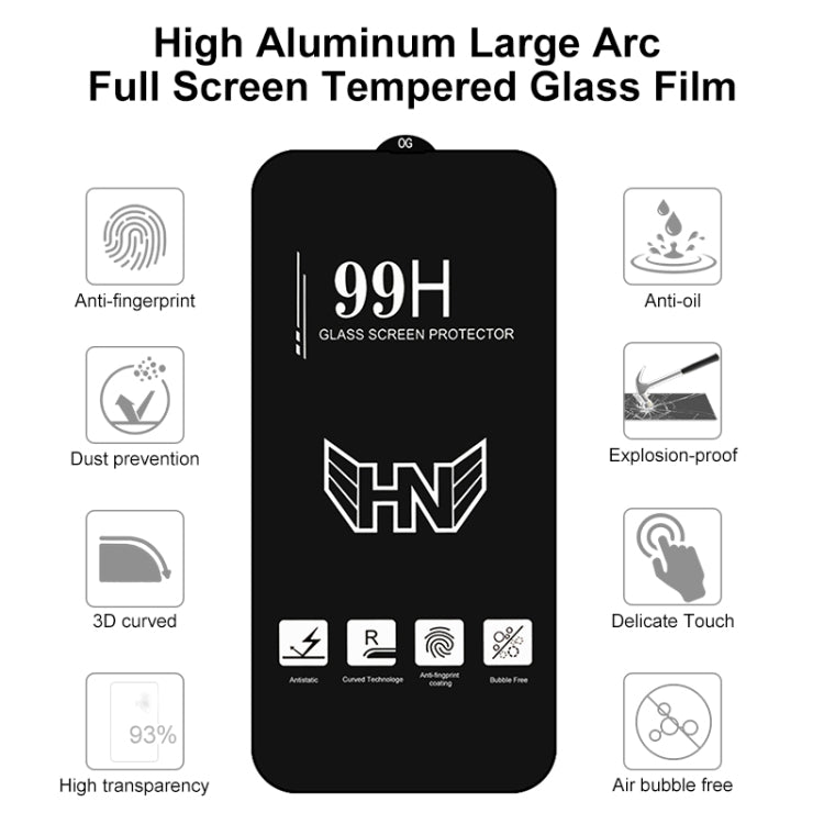 For iPhone 16e / 13 / 13 Pro High Aluminum Large Arc Full Screen Tempered Glass Film by bashfashion