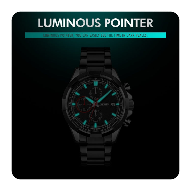 SKMEI 9192 Men Calendar Timing Stainless Steel Belt Luminous Quartz Watch(Silver Black) by SKMEI