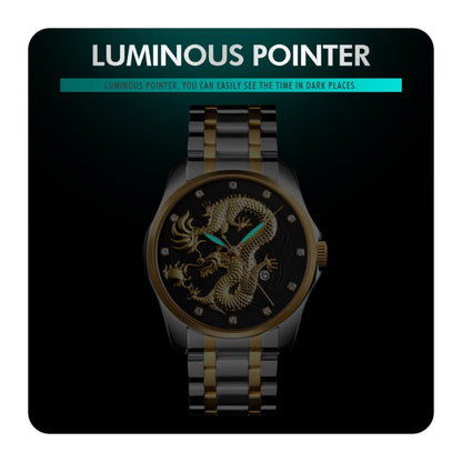 SKMEI 9193 Men Golden Dragon Pattern Calendar Dial Luminous Quartz Watch(Silver Black) by SKMEI