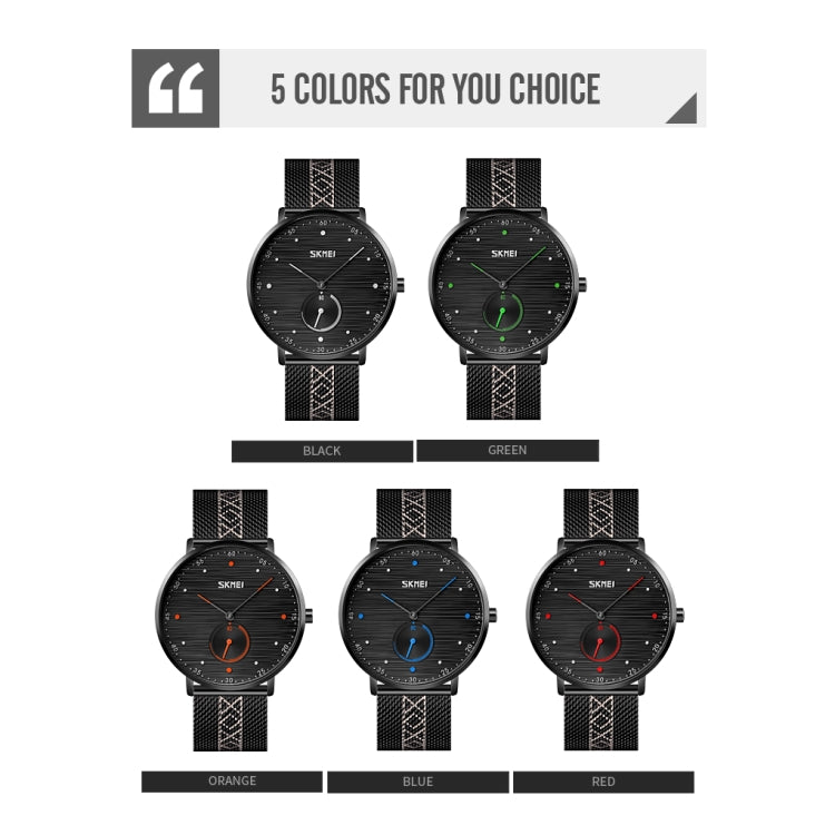 SKMEI 9218 Men Horizontal Striped Arabic Numeral Dial Mesh Belt Quartz Watch(Blue) by SKMEI