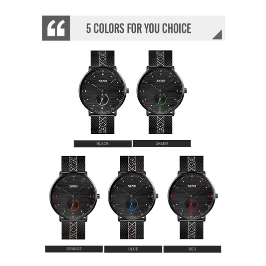 SKMEI 9218 Men Horizontal Striped Arabic Numeral Dial Mesh Belt Quartz Watch(Red) by SKMEI