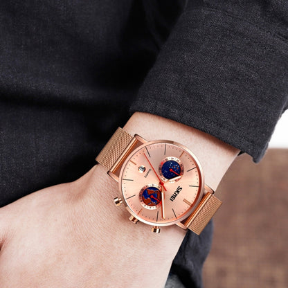 SKMEI 9231 Men Map Pattern Calendar Stopwatch Stainless Steel Strap Quartz Watch(Rose Gold) by SKMEI