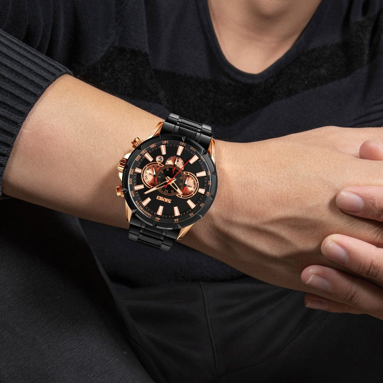 SKMEI 9241 Men Calendar Stopwatch Stainless Steel Strap Quartz Watch(Silver Black) by SKMEI