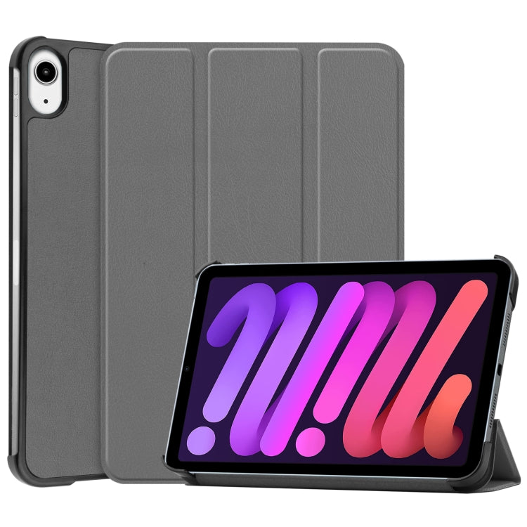 For iPad mini 6 / mini 2024 Custer Texture 3-Fold Holder Smart Leather Tablet Case(Grey) by bashfashion
