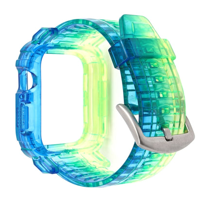 Gradient TPU Integrated Case Strap For Apple Watch Series 9 / 8 / 7 45mm / 6 / 5 / 4 / Watch SE 44mm / Watch 42mm(Blue And Green Horizontal. - Silver Buckle) by bashfashion