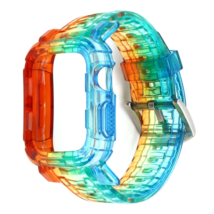 Gradient TPU Integrated Case Strap For Apple Watch Series 9 / 8 / 7 45mm / 6 / 5 / 4 / Watch SE 44mm / Watch 42mm(Rainbow Of Colours. - Silver Clasp) by bashfashion