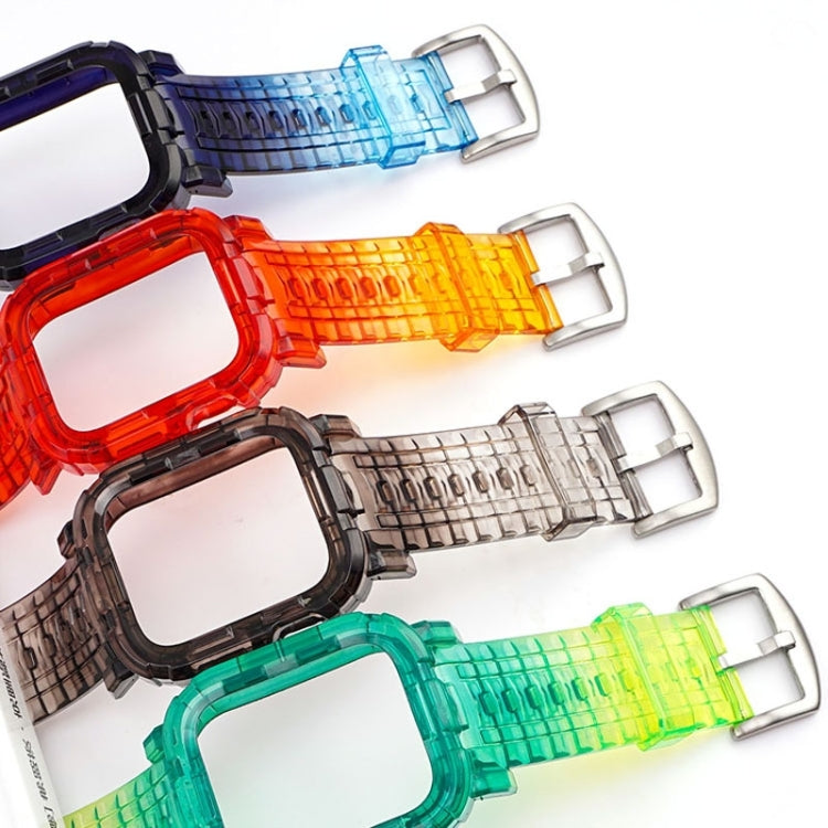 Gradient TPU Integrated Case Strap For Apple Watch Series 9 / 8 / 7 45mm / 6 / 5 / 4 / Watch SE 44mm / Watch 42mm(Blue And Green Horizontal. - Silver Buckle) by bashfashion