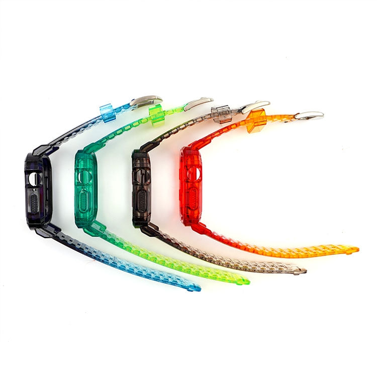 Gradient TPU Integrated Case Strap For Apple Watch Series 9 / 8 / 7 45mm / 6 / 5 / 4 / Watch SE 44mm / Watch 42mm(Red Orange-Silver Clasp) by bashfashion