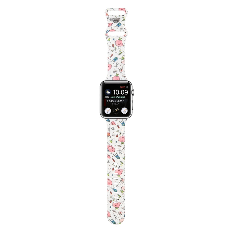 8-buckle Printed Strap Watch Band For Apple Watch Ultra 49mm&Watch Ultra 2 49mm / Series 9&8&7 45mm / SE 3&SE 2&6&SE&5&4 44mm / 3&2&1 42mm(White Background Crown) by bashfashion