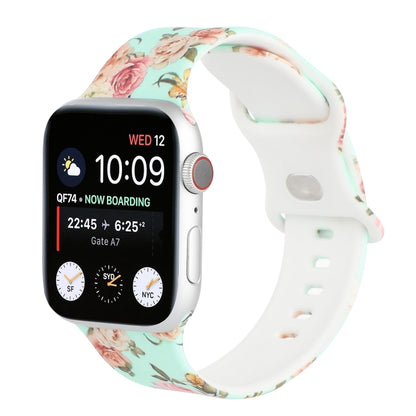 8-buckle Printed Strap Watch Band For Apple Watch Ultra 49mm&Watch Ultra 2 49mm / Series 9&8&7 45mm / SE 3&SE 2&6&SE&5&4 44mm / 3&2&1 42mm(Green Background Rose) by bashfashion