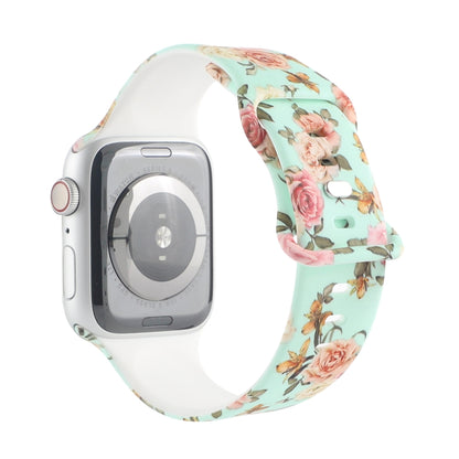 8-buckle Printed Strap Watch Band For Apple Watch Ultra 49mm&Watch Ultra 2 49mm / Series 9&8&7 45mm / SE 3&SE 2&6&SE&5&4 44mm / 3&2&1 42mm(Green Background Rose) by bashfashion