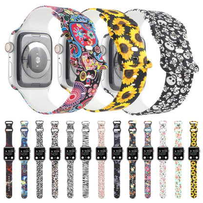 8-buckle Printed Strap Watch Band For Apple Watch Ultra 49mm&Watch Ultra 2 49mm / Series 9&8&7 45mm / SE 3&SE 2&6&SE&5&4 44mm / 3&2&1 42mm(Green Background Rose) by bashfashion