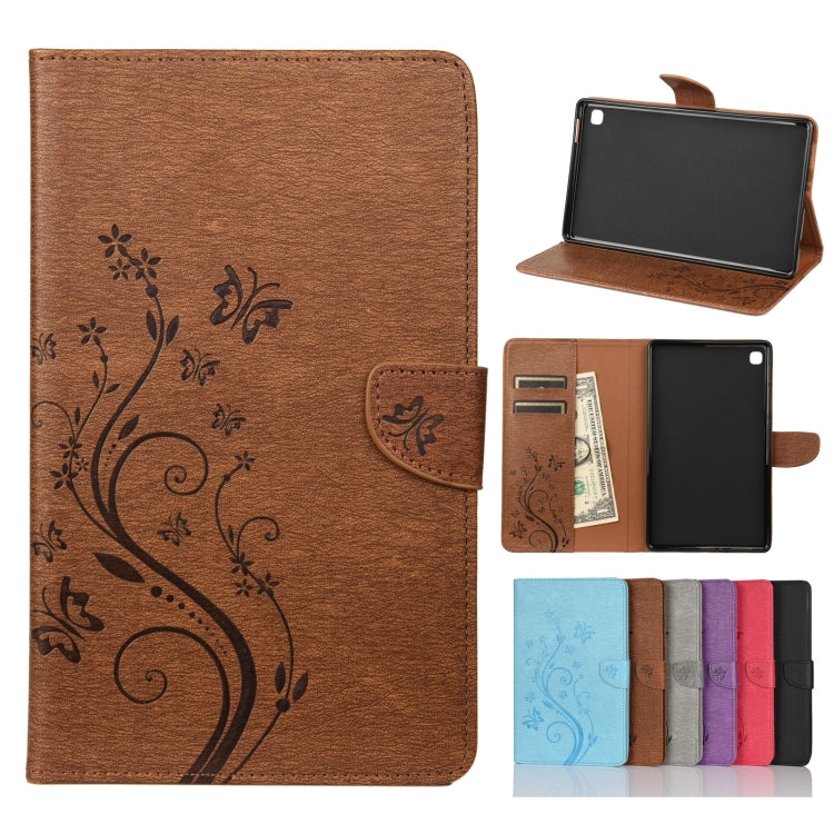 For Samsung Galaxy Tab A7 Lite / T220 Butterfly Flower Embossing Pattern Horizontal Flip Leather Case with Holder & Card Slots & Wallet(Brown) by bashfashion