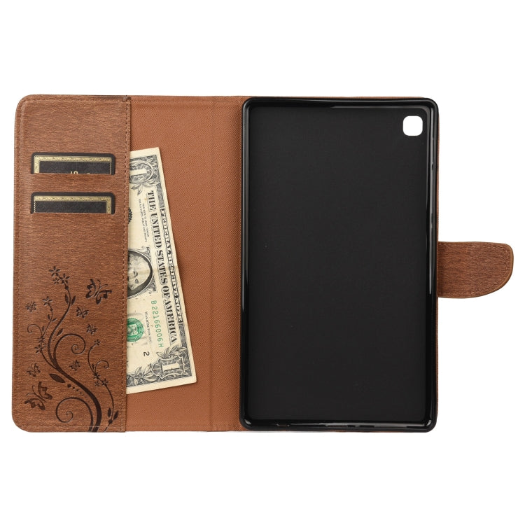 For Samsung Galaxy Tab A7 Lite / T220 Butterfly Flower Embossing Pattern Horizontal Flip Leather Case with Holder & Card Slots & Wallet(Brown) by bashfashion