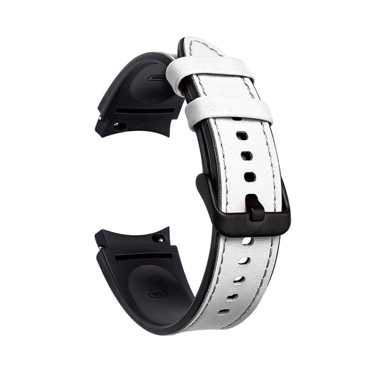 For Samsung Galaxy Watch4 Silicone + Leather Black Buckle Watch Band(White) by bashfashion