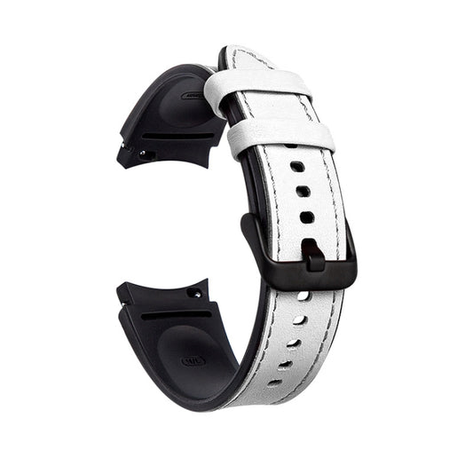 For Samsung Galaxy Watch4 Silicone + Leather Black Buckle Watch Band(White) by bashfashion