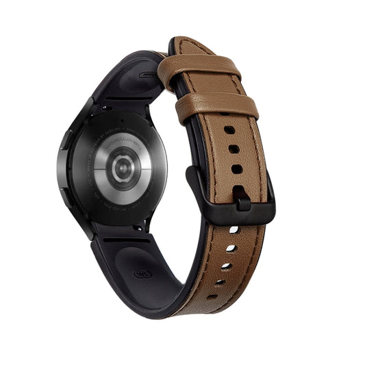 For Samsung Galaxy Watch4 Silicone + Leather Black Buckle Watch Band(Brown) by bashfashion