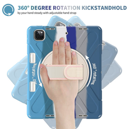 For iPad Pro 12.9 2022 / 2021 Rotatable Holder Silicone Hybrid PC Tablet Case with Shoulder Strap(Colorful Blue) by bashfashion