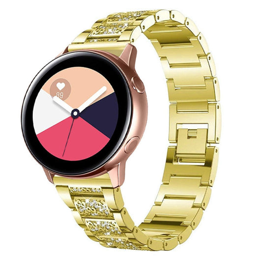 For Samsung Galaxy Watch Active2 20mm Three-beads Diamond Steel Watch Band(Gold) by bashfashion