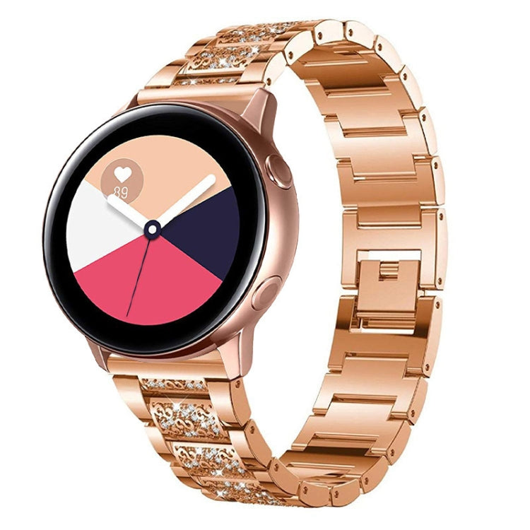 For Samsung Galaxy Watch Active2 20mm Three-beads Diamond Steel Watch Band(Rose Gold) by bashfashion