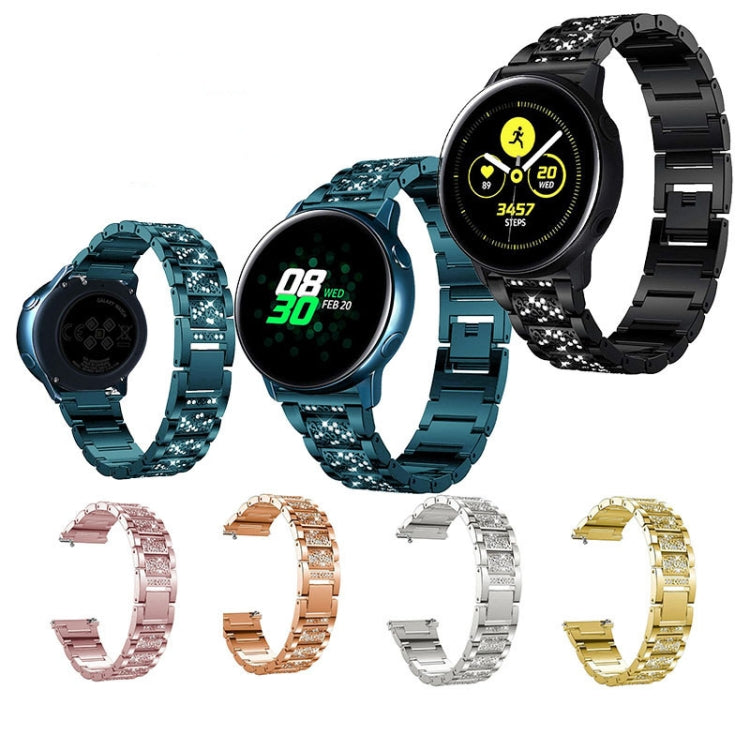 For Samsung Galaxy Watch Active2 20mm Three-beads Diamond Steel Watch Band(Black) by bashfashion