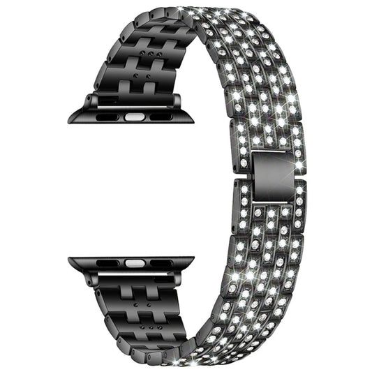 Five-beads Diamond Steel Watch Band For Apple Watch Series 9&8&7 41mm / SE 3&SE 2&6&SE&5&4 40mm / 3&2&1 38mm(Black) by bashfashion