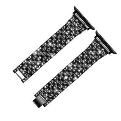 Five-beads Diamond Steel Watch Band For Apple Watch Series 9&8&7 41mm / SE 3&SE 2&6&SE&5&4 40mm / 3&2&1 38mm(Black) by bashfashion
