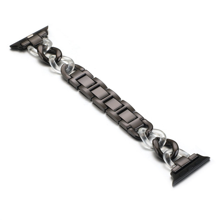 Five-beads Diamond Steel Watch Band For Apple Watch Series 9&8&7 41mm / SE 3&SE 2&6&SE&5&4 40mm / 3&2&1 38mm(Black) by bashfashion