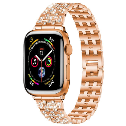 Five-beads Diamond Steel Watch Band For Apple Watch Series 9&8&7 41mm / SE 3&SE 2&6&SE&5&4 40mm / 3&2&1 38mm(Rose Gold) by bashfashion