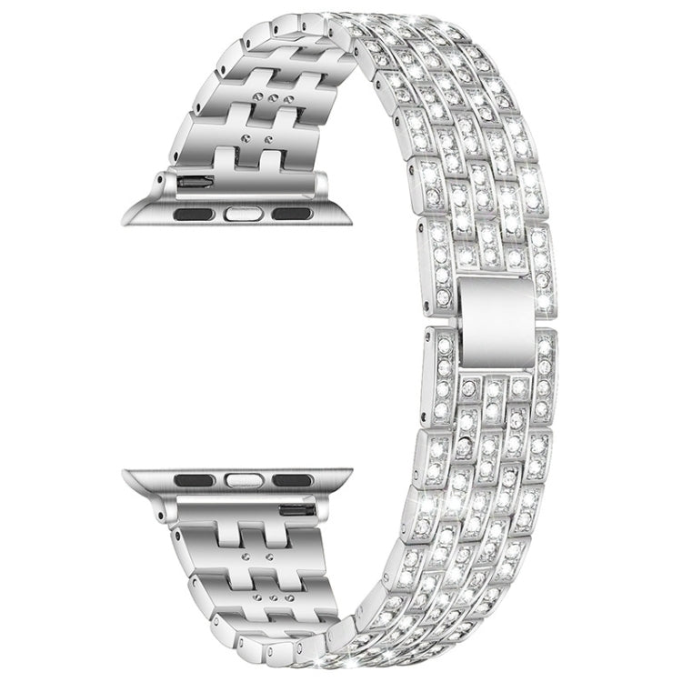 Five-beads Diamond Steel Watch Band For Apple Watch Series 9&8&7 41mm / SE 3&SE 2&6&SE&5&4 40mm / 3&2&1 38mm(Silver) by bashfashion