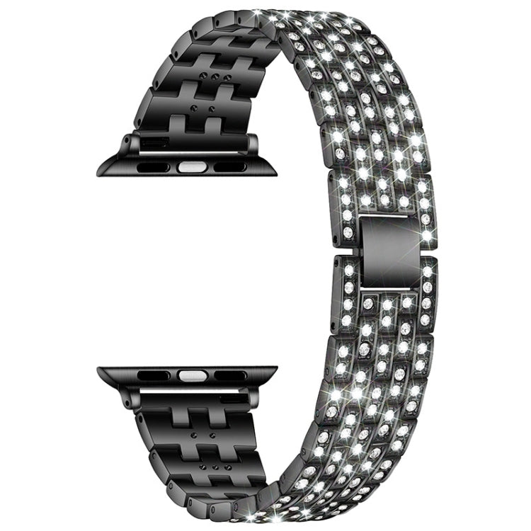 Five-beads Diamond Steel Watch Band For Apple Watch Ultra 49mm&Watch Ultra 2 49mm / Series 9&8&7 45mm / SE 3&SE 2&6&SE&5&4 44mm / 3&2&1 42mm(Black) by bashfashion