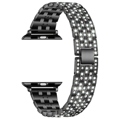 Five-beads Diamond Steel Watch Band For Apple Watch Ultra 49mm&Watch Ultra 2 49mm / Series 9&8&7 45mm / SE 3&SE 2&6&SE&5&4 44mm / 3&2&1 42mm(Black) by bashfashion