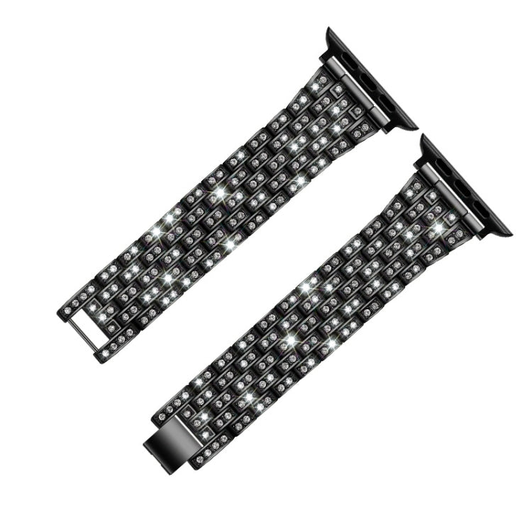 Five-beads Diamond Steel Watch Band For Apple Watch Ultra 49mm&Watch Ultra 2 49mm / Series 9&8&7 45mm / SE 3&SE 2&6&SE&5&4 44mm / 3&2&1 42mm(Black) by bashfashion