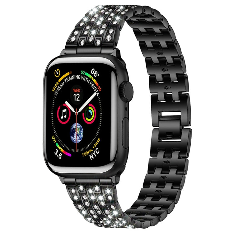 Five-beads Diamond Steel Watch Band For Apple Watch Ultra 49mm&Watch Ultra 2 49mm / Series 9&8&7 45mm / SE 3&SE 2&6&SE&5&4 44mm / 3&2&1 42mm(Black) by bashfashion
