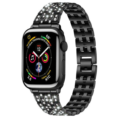Five-beads Diamond Steel Watch Band For Apple Watch Ultra 49mm&Watch Ultra 2 49mm / Series 9&8&7 45mm / SE 3&SE 2&6&SE&5&4 44mm / 3&2&1 42mm(Black) by bashfashion