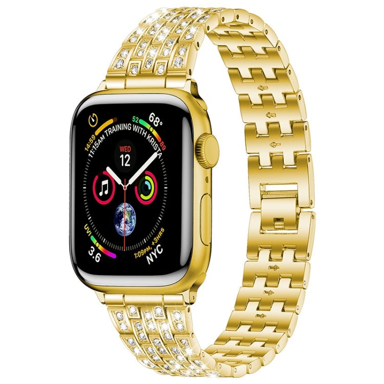 Five-beads Diamond Steel Watch Band For Apple Watch Ultra 49mm&Watch Ultra 2 49mm / Series 9&8&7 45mm / SE 3&SE 2&6&SE&5&4 44mm / 3&2&1 42mm(Gold) by bashfashion