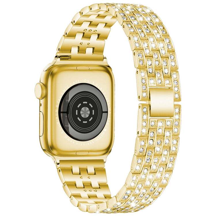 Five-beads Diamond Steel Watch Band For Apple Watch Ultra 49mm&Watch Ultra 2 49mm / Series 9&8&7 45mm / SE 3&SE 2&6&SE&5&4 44mm / 3&2&1 42mm(Gold) by bashfashion